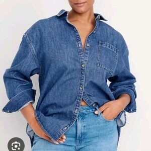 Old Navy Button Down Jean Shirt Light Denim Womens Sz Xs Blue